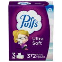 Puffs Ultra Soft Facial Tissues, Family Size Box, 124 Facial Tissues Per Box, 3 Count