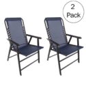 Pure Garden Portable Folding Camping Chairs with Textilene Fabric and Bungee Suspension, Navy, Set of 2