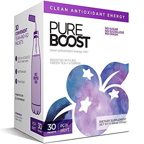 Pureboost Clean Energy Drink Mix + Immune System Support. Sugar-Free Energy with B12, Multivitamins, Antioxidants, Electrolytes (Acai Alert, 30 Count)