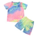 QIPOPIQ Toddler Girls Outfit Sets Clearance Toddler Kids Baby Girls Summer Cute Tie-dye Printed Short-sleeved Clothes Set