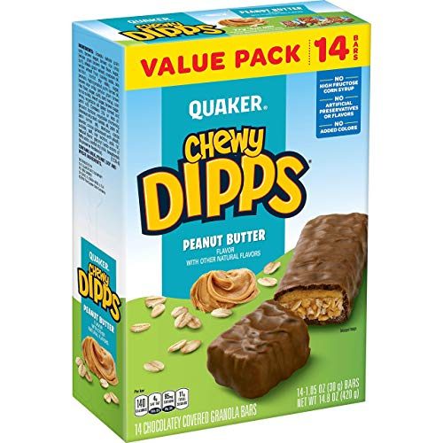 Quaker Chewy Dipps Chocolatey Covered Granola Bars, Peanut Butter, 14 Bars