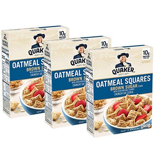 Quaker Oatmeal Squares Breakfast Cereal, Brown Sugar, 14.5oz Boxes (3 Pack)