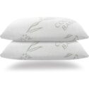 Queen Size 2 PACK Bamboo Pillows For Sleeping - Shredded Memory Foam Adjustable Pillow - Hypoallergenic, Removable/Washable Cover, Queen Size...