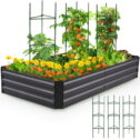 Quictent 6x3x1Ft Galvanized Raised Garden Bed W/ 3 Pcs Tomato Cage, Bottomless Metal Garden Planter Box for Vegetables Flowers Herbs...