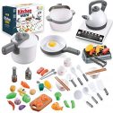 QUQUMA 52PCS Kitchen Play Toys, Pretend Play Cookware Set with Pots and Pans, BBQ Toy, Cutting Vegetables, Play Food and...