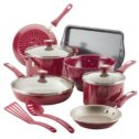 Rachael Ray 12-Piece Get Cooking! Nonstick Pots and Pans Set, Cookware Set, Burgundy