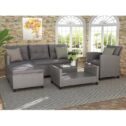 Rattan Patio Sofa Set, 4 Pieces Outdoor Sectional Furniture Set, All-Weather PE Rattan Wicker Patio Conversation Set, Cushioned Sofa Set...