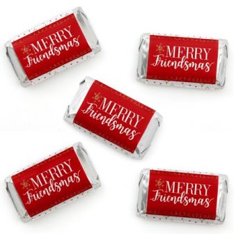 Red and Gold Friendsmas - Mini Candy Bar Wrapper Stickers - Friends...