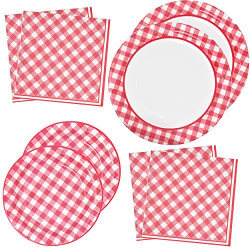 Red Gingham Party Supplies Tableware Set 50 9