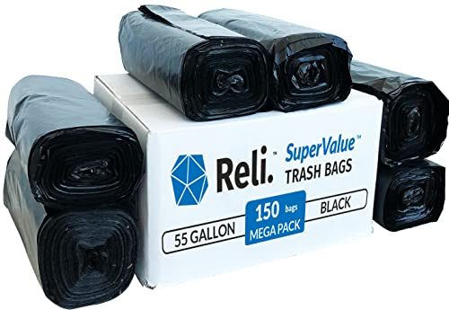 Reli. Easy Grab Trash Bags, 55-60 Gallon (150 Count), Made in USA | Star Seal Super High Density Rolls (Heavy...