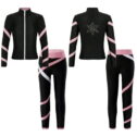 renvena Kids Ice Skating Jacket with Figure Skating Leggings Girls Zipper Outwear and Dance Pants Set Size 6-16 Pink 16