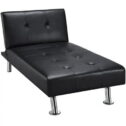 Renwick Convertible Faux Leather Futon Chaise Lounge, Black