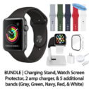 Restored Apple Watch Series 3 (GPS, 38MM) Space Gray Aluminum Case Bundle: Black Sport Band 5 Bonus Bands, Charging Stand,...