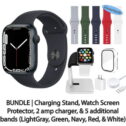 Restored Apple Watch Series 7 (GPS, 45 mm) Midnight Aluminum Case Bundle: Midnight Sport Band 5 Bonus Bands, Charging Stand,...