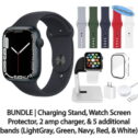 Restored Apple Watch Series 7 (GPS, 45 mm) Midnight Aluminum Case with Midnight Sport Band 5 Bonus Bands, Charging Stand,...