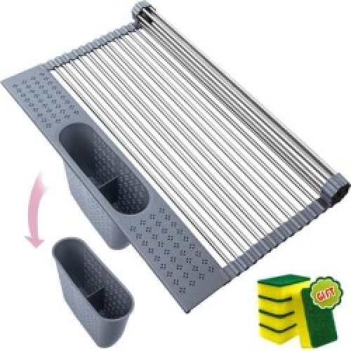 Roll Up Dish Drying Rack Over The Sink Dish Drying Rack Kitchen Rollable Stainless Steel Dish Drainer Foldable Sink Rack...