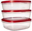 Rubbermaid 085275709247 7J71 Easy Find Lid Square 9-Cup Food Storage (Pack of 3 Containers), Red
