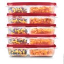 Rubbermaid Easy Find Lids Food Storage Containers, 3 Compartment Meal Prep, 5 Pack, Red
