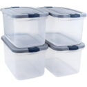 Rubbermaid Roughneck Clear 66 Qt. Plastic Storage Tote w/ Gray Lid, 4 Pack