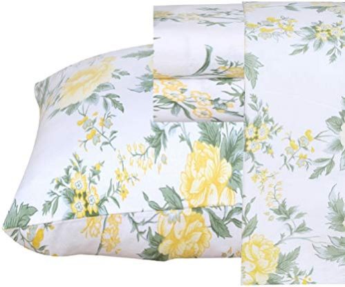 Ruvanti 100% Cotton 4 Pcs Flannel Sheets California King Floral Design, Deep Pocket, Warm-Super Soft-Breathable, Moisture Wicking Flannel Bed Sheet...