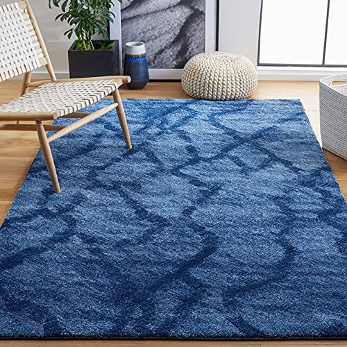 SAFAVIEH Retro Collection RET2144 Modern Abstract Non-Shedding Living Room Bedroom Accent Area Rug, 3' x 5', Blue / Dark Blue
