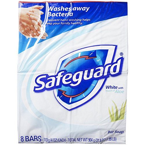Safeguard Antibacterial Soap, White with Aloe, 4 oz bars, 8 ea