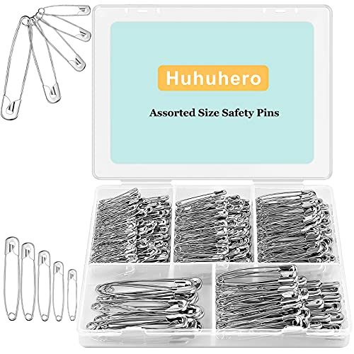 Safety Pins Assorted, 340 PCS Nickel Plated Steel Large Safety Pins Heavy Duty, 5 Different Sizes Safety Pin, Safety Pins...