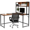 SalonMore L-Shaped Desk with Storage Shelves, Industrial Corner Computer Desk with Hutch, Large Home Office Writing Desk with Bookshelf &...