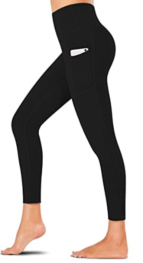 SB SOX Women's High Waisted Yoga Pants/Leggings with Pockets (7/8 Length) (Black, Large)