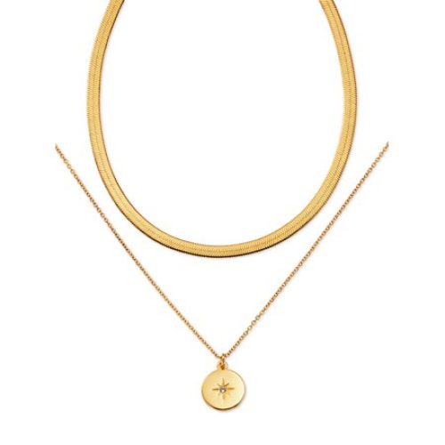 Scoop Womens 14KT Gold Flash Plated Brass Starburst Layered Necklace