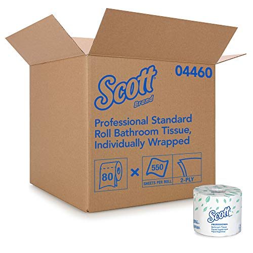 Scott Essential Professional Bulk Toilet Paper for Business (04460), Individually Wrapped Standard Rolls, 2-PLY, White, 80 Rolls / Case, 550...