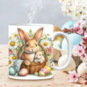 SDJMa Easter Mug Set 12oz Cute Easter Egg Bunny Carrot Coffee Mug Happy Easter Plaid Ceramic Matching Mugs Holiday Party...