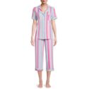 Secret Treasures Women's and Women's Plus Traditional Short Sleeve Knit Notch Collar Top and Pants, 2-Piece Pajama Set
