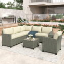 Seizeen Patio Furniture Sets for Outdoor, 5-Piece Sectional Sofa Set for 6, Cushioned Deck Conversation Set with Coffee Table, Gray...