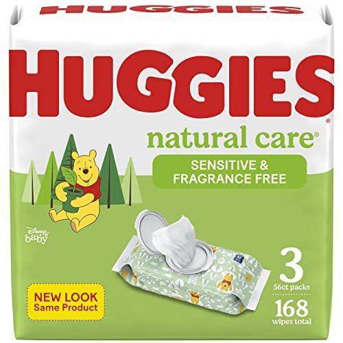 Sensitive Baby Wipes, Huggies Natural Care Baby Diaper Wipes, Unscented, Hypoallergenic, 99% Purified Water, 9 Flip-Top Packs (504 Wipes Total)