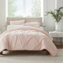 Serta Simply Clean Pleated 3-Piece Solid Duvet Set, Pink, King