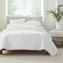 Serta Simply Clean Pleated 3-Piece Solid Duvet Set, White, King