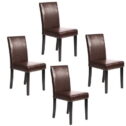 Set of 4 Brown Leather Contemporary Elegant Design Dining Chairs Home Room
