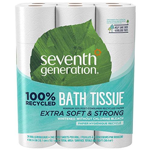Seventh Generation White Toilet Paper 2-Ply 100% Recycled Paper, 24 Count of 240 Sheets Per Roll, Pack of 2 (Packaging...