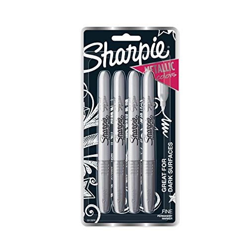 Sharpie 39109PP Metallic Permanent Markers, Fine Point, Silver, 4 Count