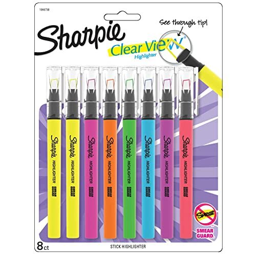Sharpie Clear View Highlighter Stick, Assorted, 8 count(1966798), Pack of 1