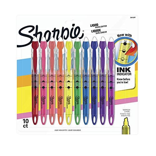 Sharpie Liquid Highlighters Assorted Colors | Chisel Tip Highlighter Pens, 10 Count