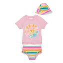 Shelloha Baby and Toddler Girls' Short Sleeve Rash Guard, Bikini Bottoms and Sun Hat with UPF 50+, 3-Piece