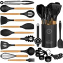 Silicone Cooking Utensils Set - Silicone Kitchen Utensils for Cooking Wooden Handles, 446°F Heat Resistant Kitchen Utensil Spatula Sets w...