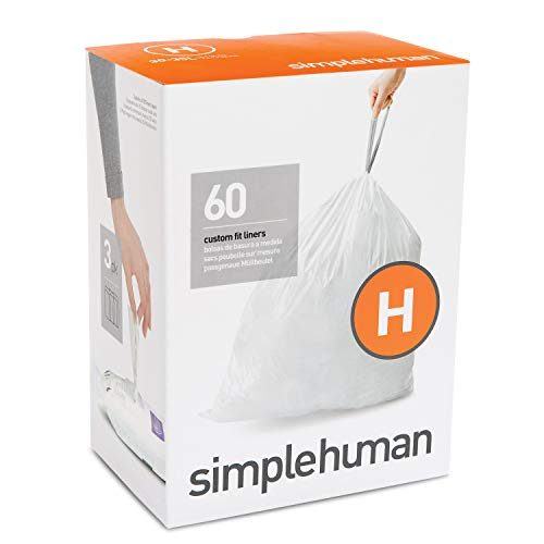 simplehuman Code H Custom Fit Drawstring Trash Bags in Dispenser Packs, 30-35 Liter / 8-9.2 Gallon, White – 60 Liners