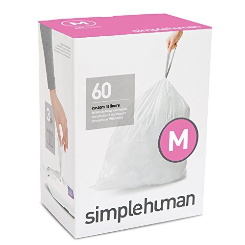 simplehuman Code M Custom Fit Drawstring Trash Bags in Dispenser Packs, 45 Liter / 11.9 Gallon, White – 60 Liners