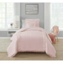 Simply Shabby Chic Pink Ruffle 3-Piece Soft Washed Microfiber Comforter Set, Twin