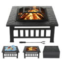 SinglyFire 32 inch Fire Pit for Outsied Wood Burning Fire Pit Table for Outdoor Square Metal Firepit for BBQ with...