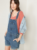 Slouchy Straight Workwear Medium-Wash Non-Stretch Jean Short Overalls for Women — 3.5-inch inseam On Sale At Old Navy