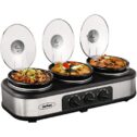 Slow Cooker, Triple Slow Cooker Buffet Server 3 Pot Food Warmer, 3-Section 1.5-Quart Oval Slow Cooker Buffet Food Warmer Adjustable...